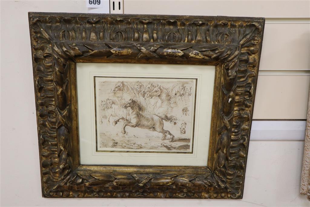 Old Master, pen and ink, Study of a horse, Christies Mill House 1994 label verso lot 1251, 14 x 17.5cm